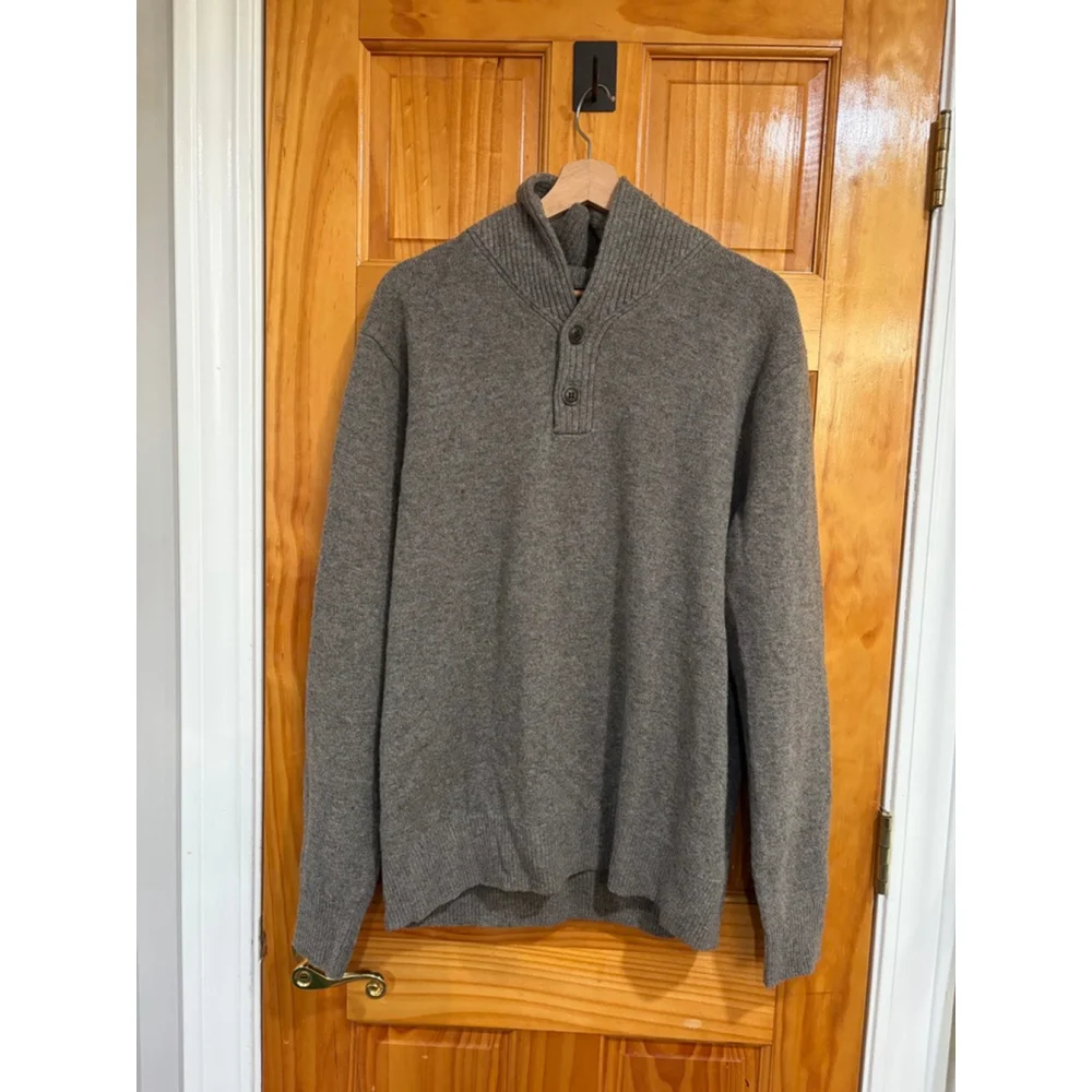 J.Crew Gray Lambswool Shawl Collar Button Neck Sweater Men’s XL